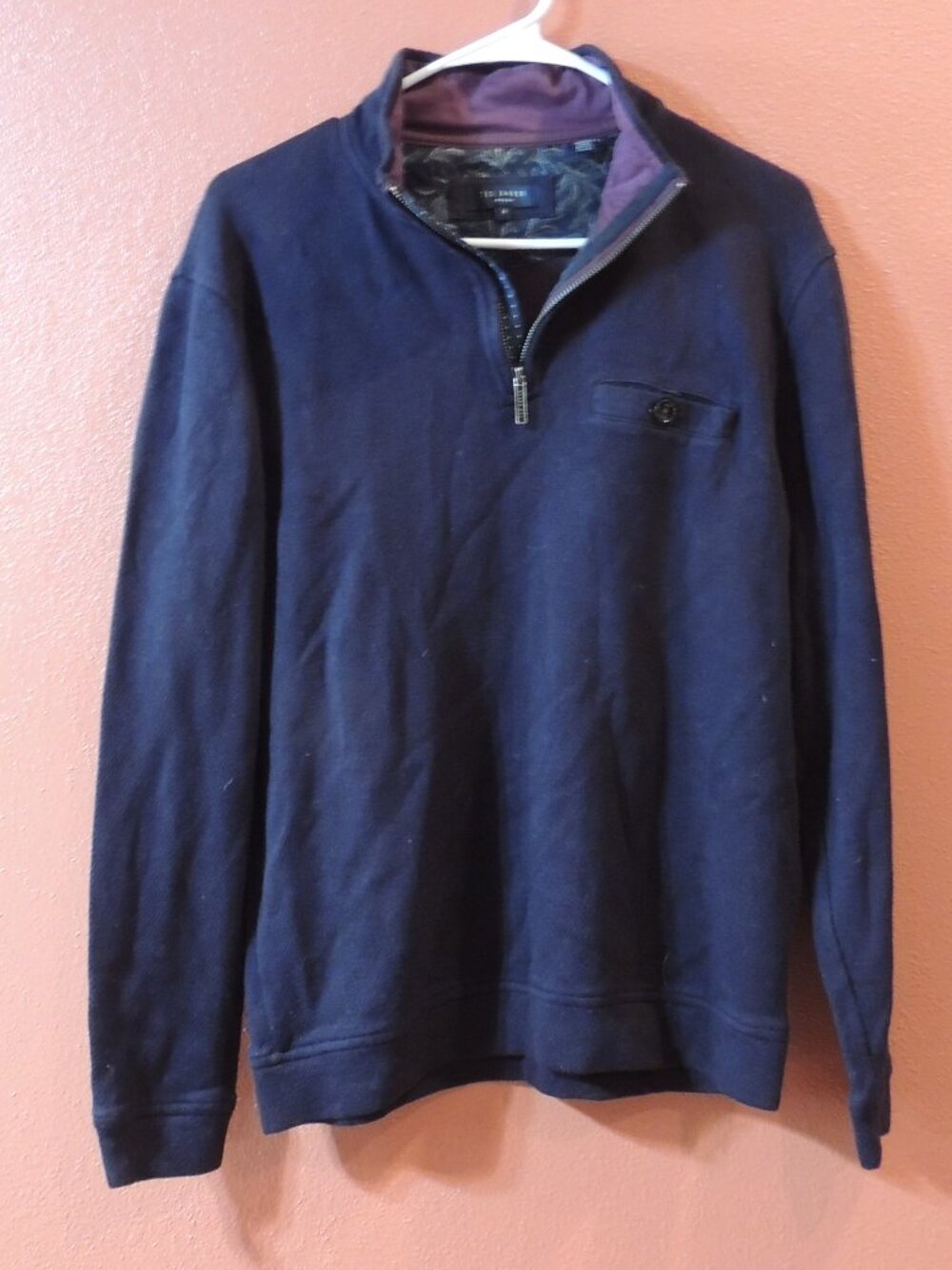 Ted Baker London Sweater Woman Size 4 Blue Red Zip Front Outdoor Fall Sweater